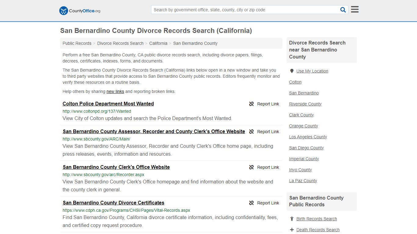 San Bernardino County Divorce Records Search (California)
